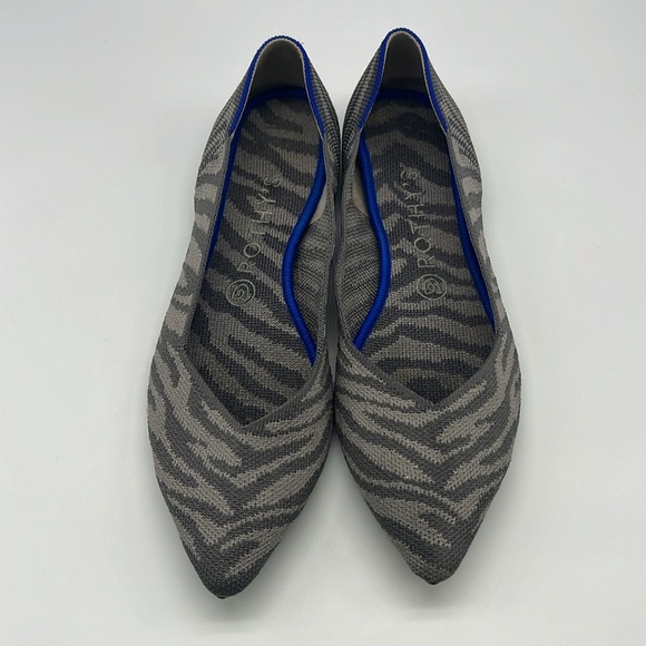 Rothy’s - The Point Gray Zebra Print Pointed Toe Ballet Flats Size 9.5 - Picture 2 of 16